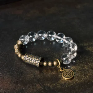 Clear quartz energy bracelet with Tibetan eco-brass symbols