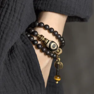 9-Eye Dzi Ebony Bracelet - Himalayan Energy Mala | Celestial Guardian [Royal Muse]