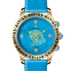Full view of Royal Muse Zakira blue gemstone watch with blue strap