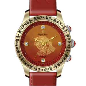 Royal Muse Zakira copper red gemstone watch with gold symbolic dial