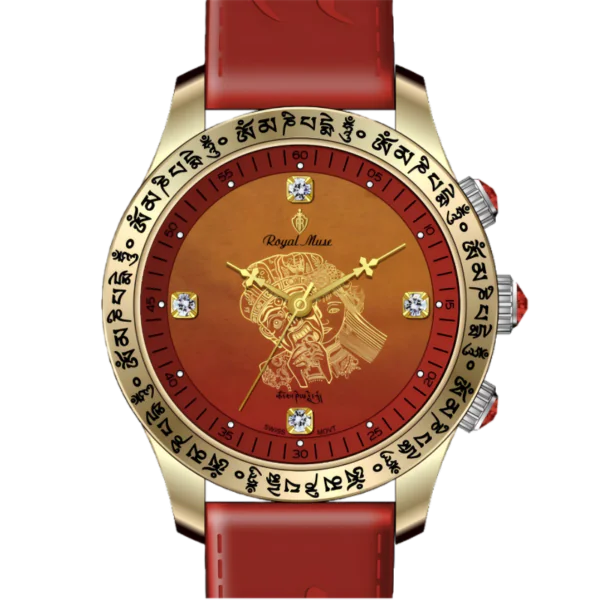 Royal Muse Zakira copper red gemstone watch with gold symbolic dial