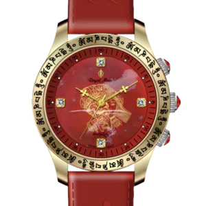 Royal Muse Zakira red gemstone watch with gold symbolic dial