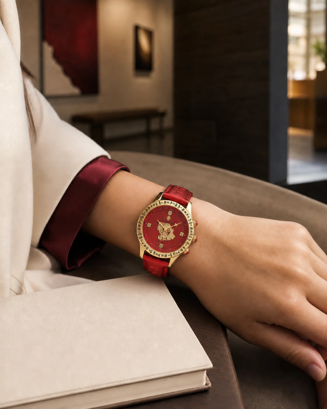 Royal Muse Zakira Watch with red dial and red strap worn on the wrist