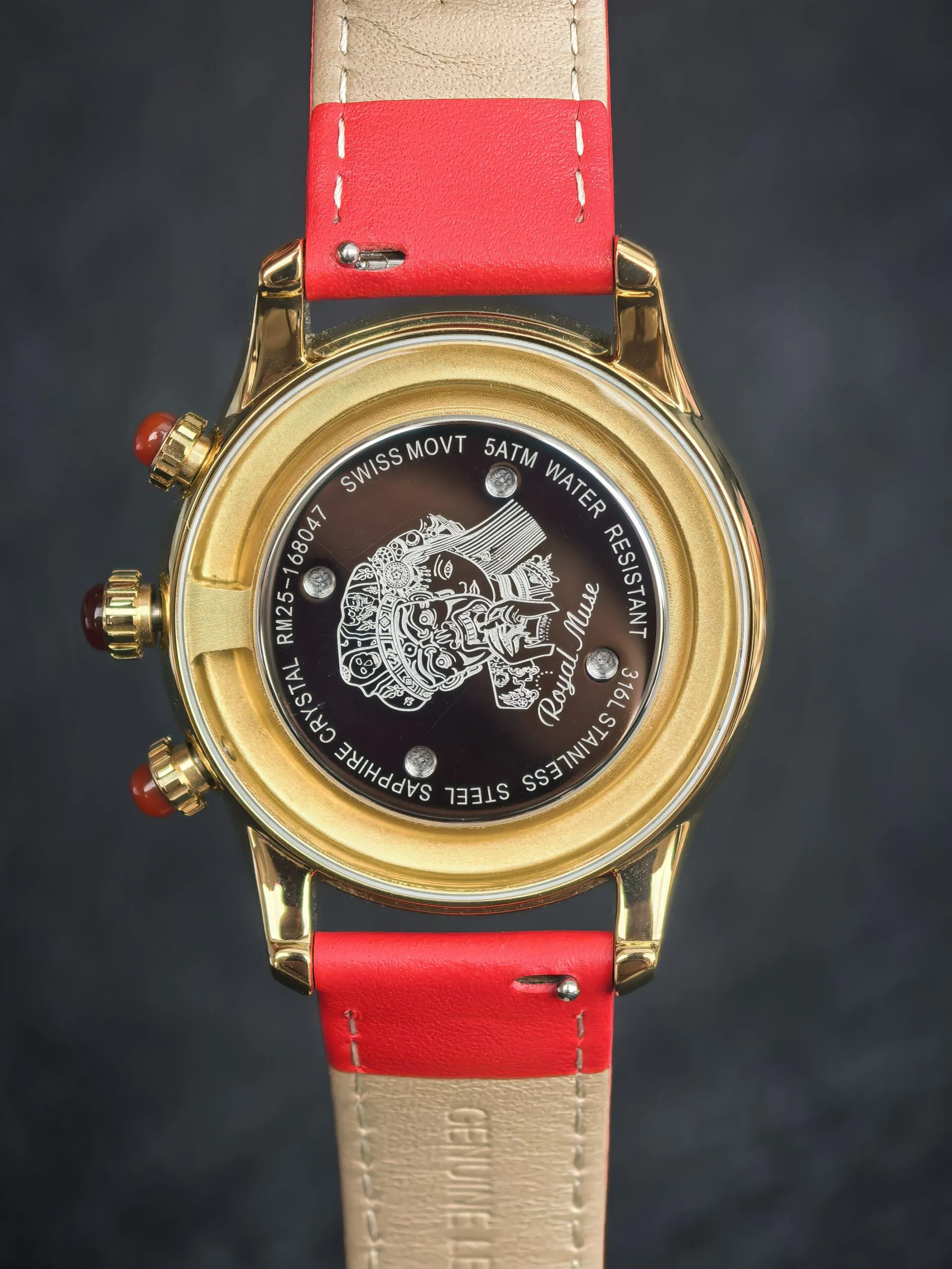 Royal Muse Zakiram watch caseback with engraved specifications